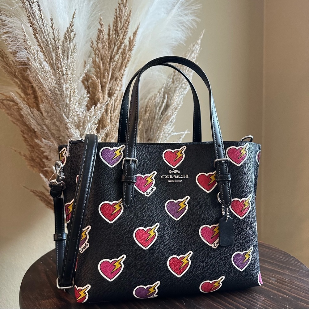 Coach Mollie Tote Bag 25 With Heart Bolt Print - Picture 4 of 12